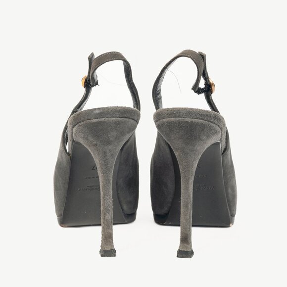 Yves Saint Laurent Tribtoo Grey Suede Platform Slingback Pumps - Picture 3 of 11